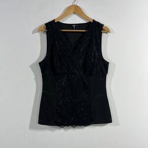 Daisy Fuentes Y2K Witchy Fairy Grunge Black Lace Trim V-Neck Women XL Whimsigoth